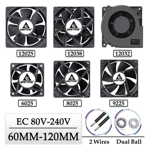 GDSTIME EC 축 팬 60mm 80mm 90mm 120mm 듀얼 볼 브러시리스 PC 쿨러 AC 110V 120V 220V 230V 240V 12025 8025 컴퓨터 케이스 팬