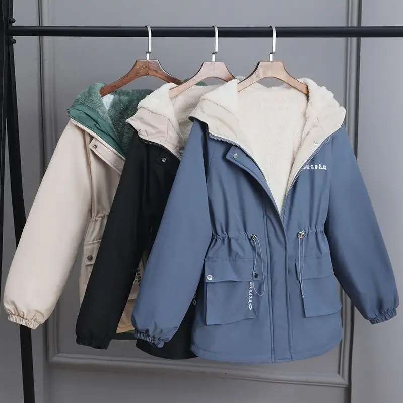 

Зимняя куртка, хлопковое теплое пуховое пальто, женские повседневные парки с подкладкой, плюшевый плащ с капюшоном, верхняя одежда, женская одежда
