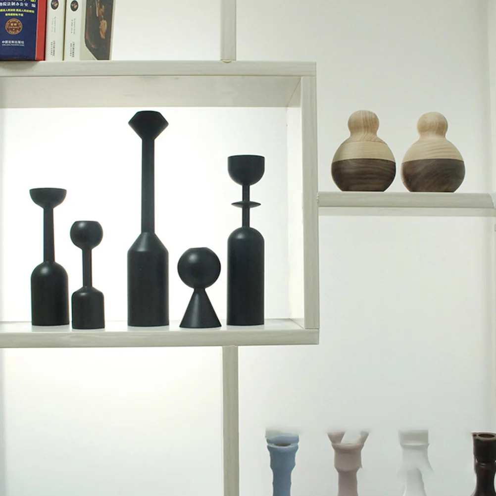 

1Pcs Wooden Stand Black Household Adornment Creative Modeling Fine Workmanship Chic Appearance Wooden Candleholder