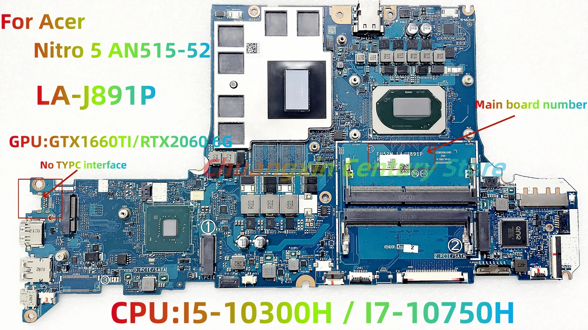 LA-J891P For Acer laptop AN515-52 laptop motherboard  with CPU I5  I7-10TH GPU  GTX 1660TI /RTX2060 6G 100% Tested Fully Work