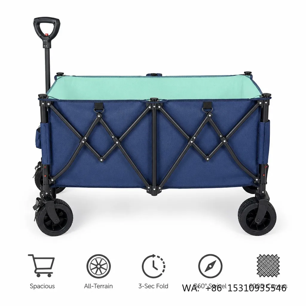 Folding Wagon Cart with Brakes Heavy Duty Collapsible Utility Wagon 360 Swivel Block Tread Wheels 3 Second Fold Portable Camping