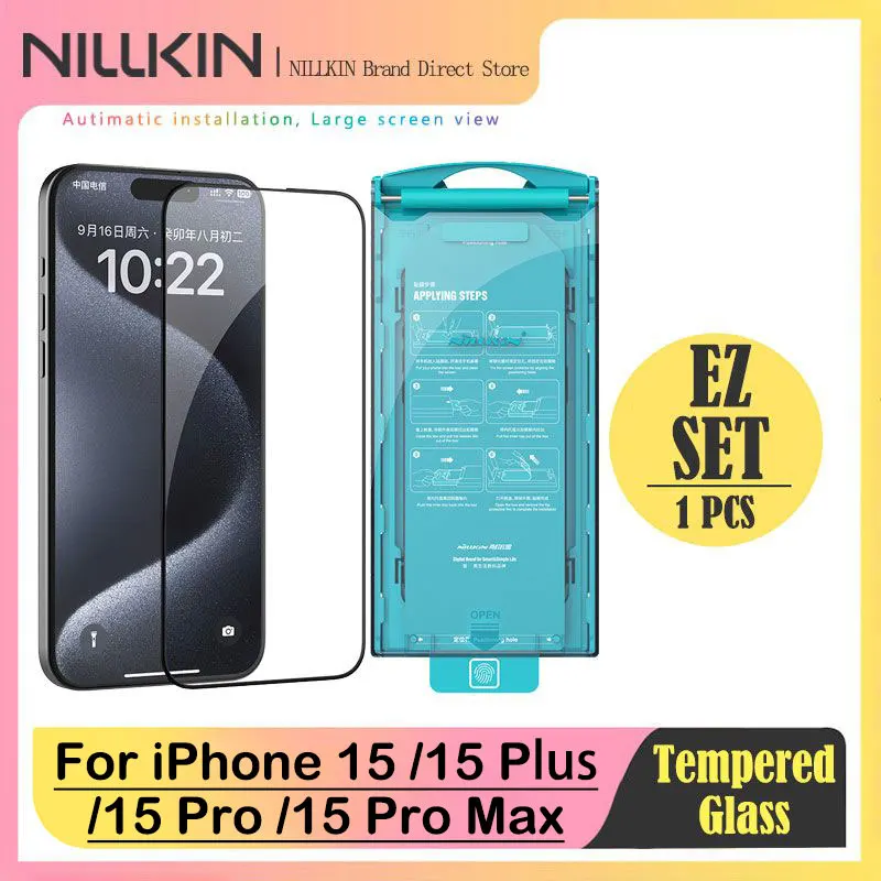 

NILLKIN Tempered Glass Screen Protector for iPhone 15 Pro, Autimatic Installation, Large Screen View, Anti-Fingerprint, HD Film