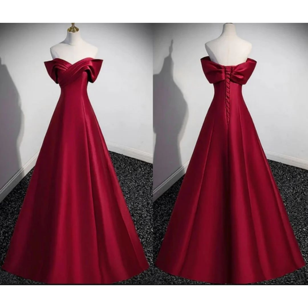 Satin Off the Shoulder Evening Dresses Sweetheart A-line Backless Lace Up Wedding Party Dress Elegant Simple Graduation Gowns