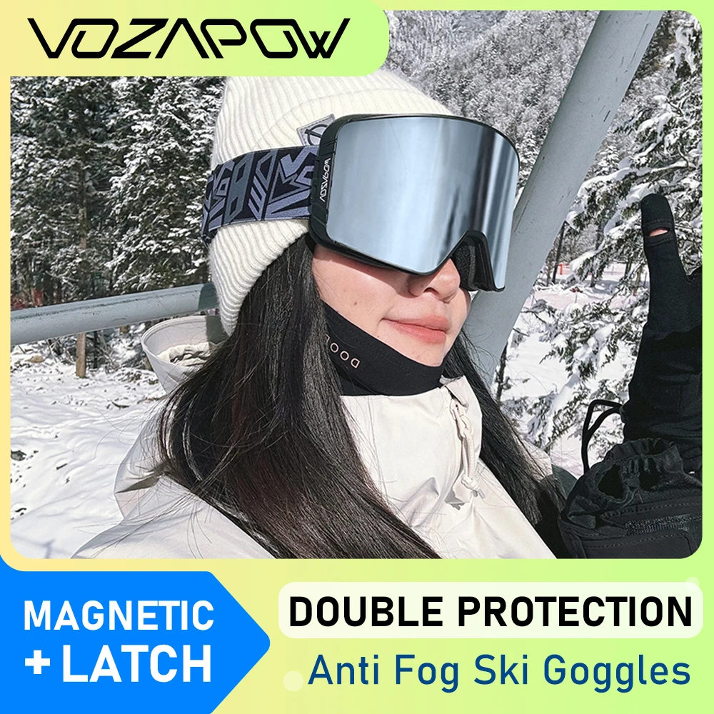 Vozapow Professional Magnetic Ski Goggles Double Layer Anti Fog Skiing Mask Men Super View UV400 Snowy Mountaineering Eyewears