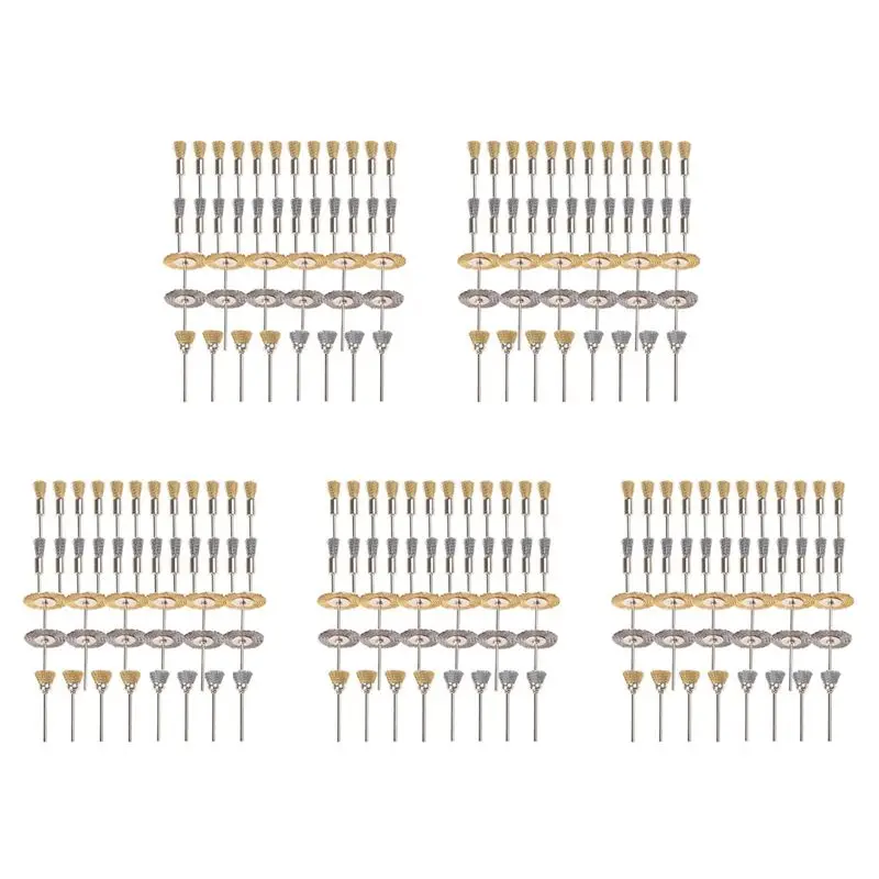 AT02-220 Pieces Mini Wire Brush Wheel Cup Brass Steel Wire Brush Set 1/8Inch (3Mm) Shank For Power Dremel Rotary Tools