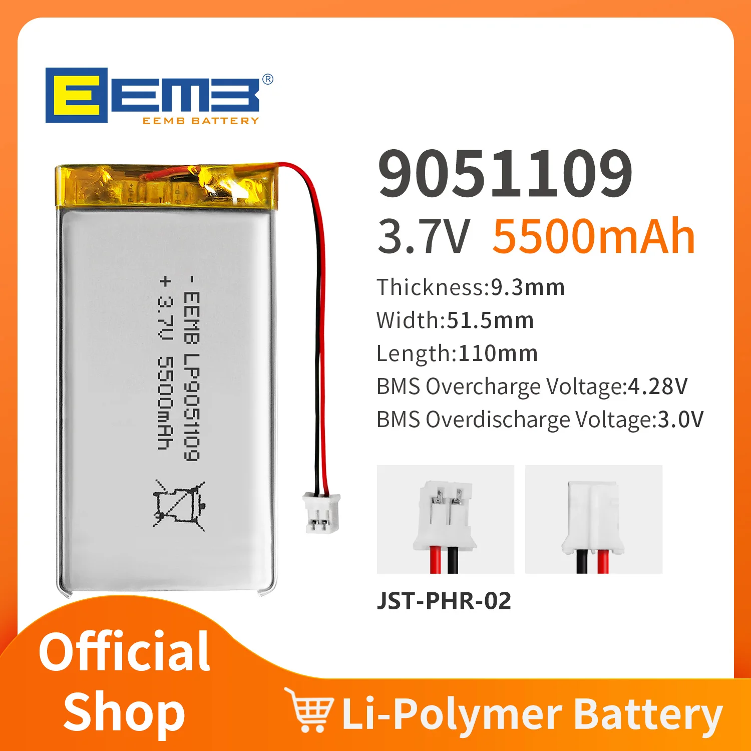 EEMB 903042 / 903436 / 903759 / 9051109 / 963450 / 973560   Plugue personalizado de bateria de polímero de lítio recarregável de 3,7 V