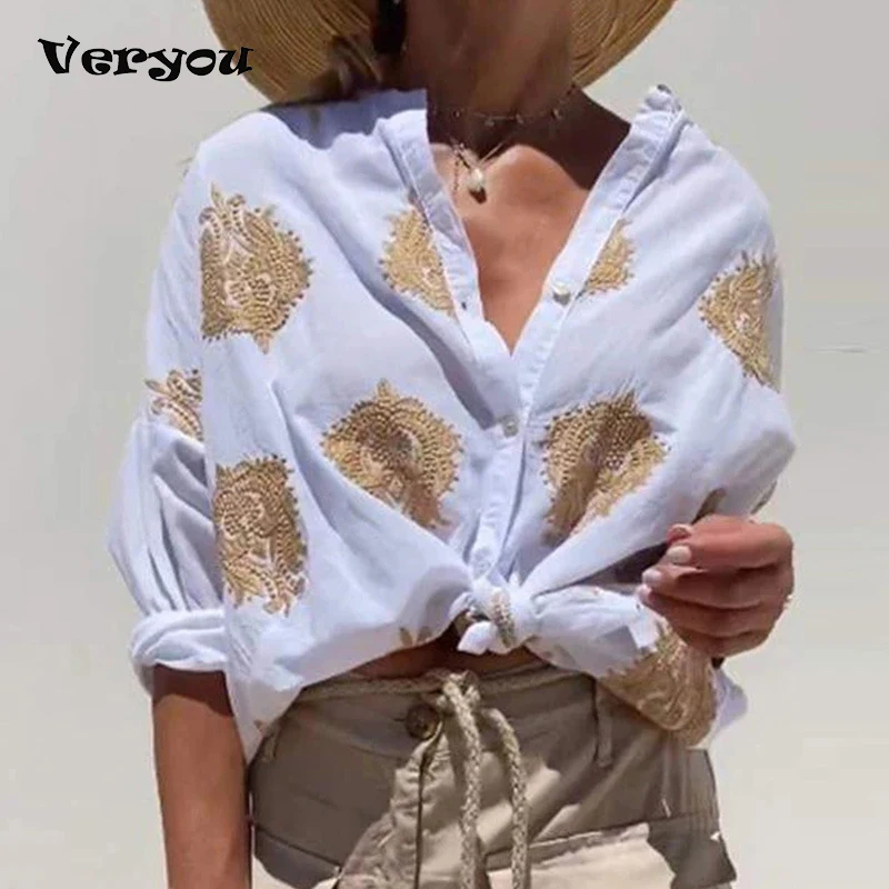 

Fashion Women Blouses Shirt Spring Autumn Long Sleeve Blouses For Women Vintage Printed Loose Shirts 2024