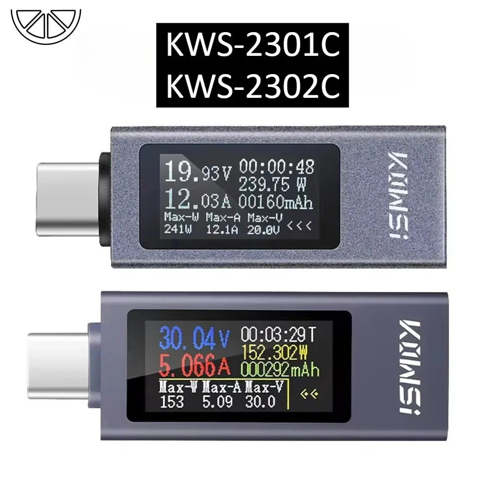 KWS-2302C Type-C Current Voltage Power Meter Bidirectional Current Tester Cell Phone Charging Tester DC 4~30V 0~12A Voltmeter