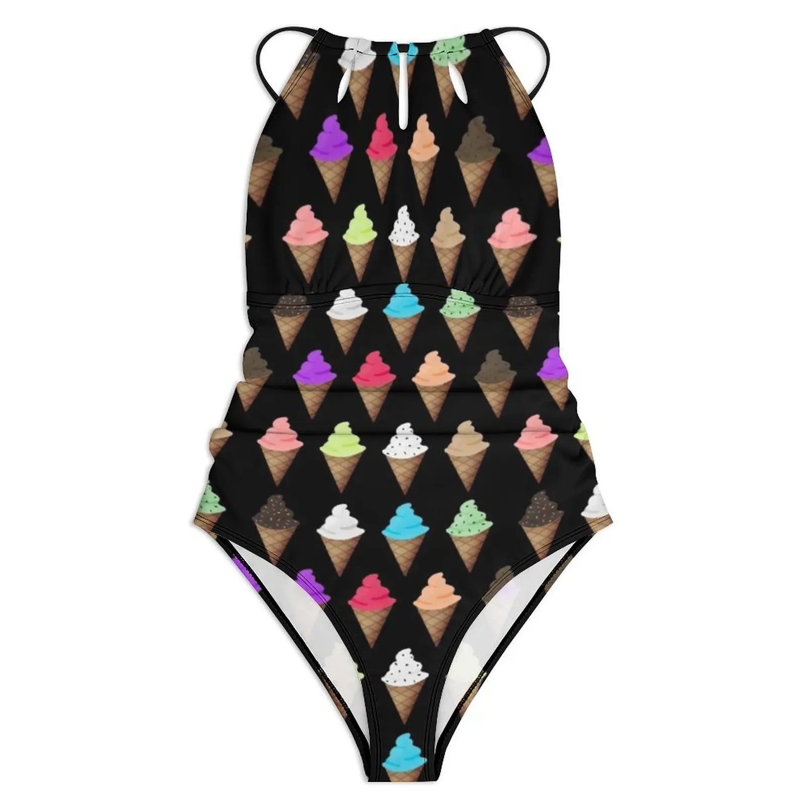 Ice Cream Flavors Swimsuit Colorful Waffle Cone One Piece Swimwear Push Up Fashion Bathing Suit Sexy Sport Graphic Beachwear