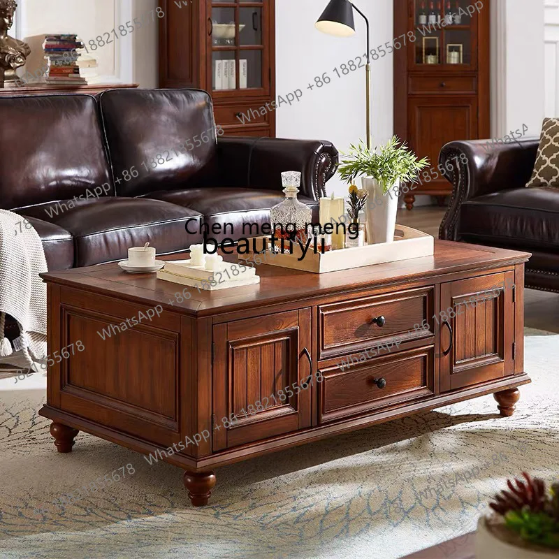 

X White toon wood, all solid wood coffee table, living room storage rectangular tea table small apartment