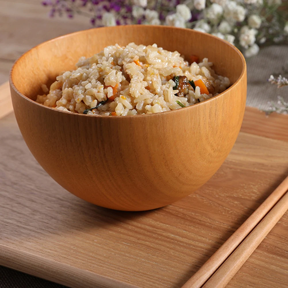 

Natural Wood Rice Bowl Soup Salad Fruit Bowl Eco-Friendly Kitchen Supplies Japanese Style Food Storage Holder