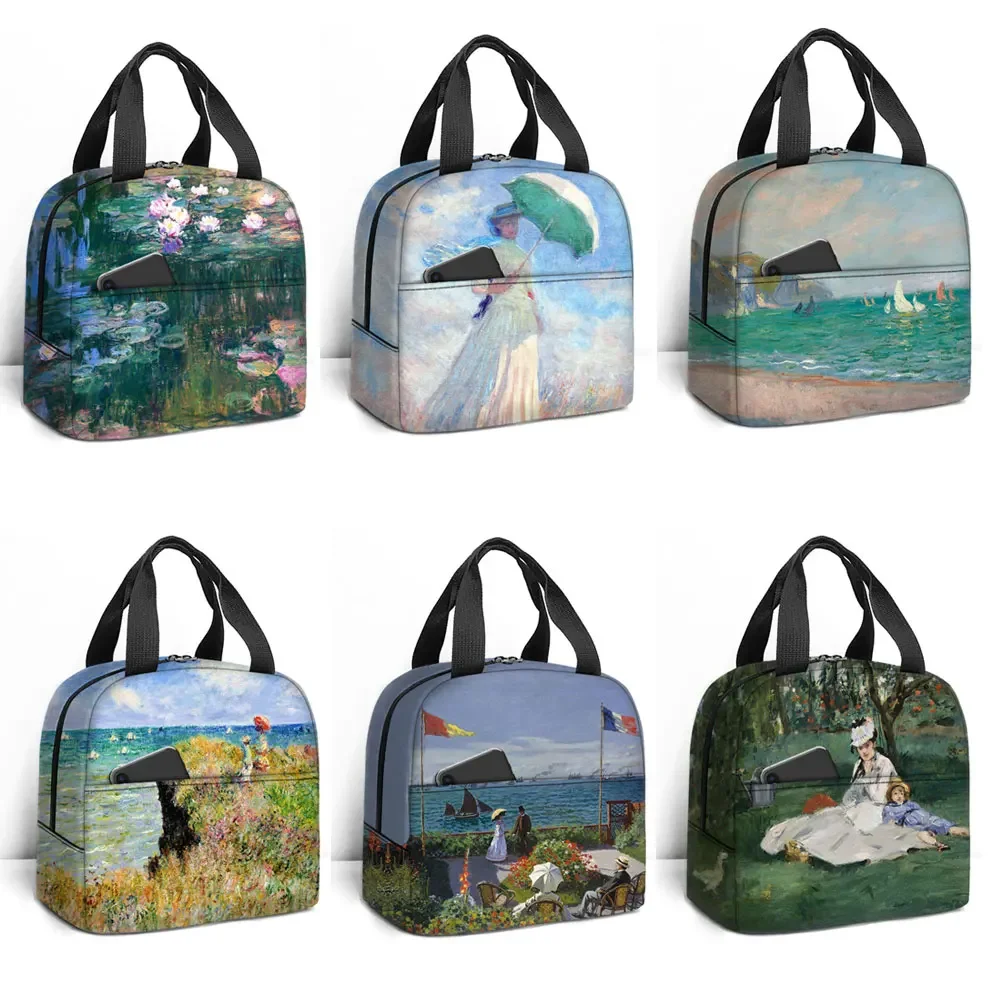 Waterlily Oil Painting By Claude Monet Insulated Lunch Bag for Women Cooler Thermal Bag Food Container Portable Picnic Lunch Box