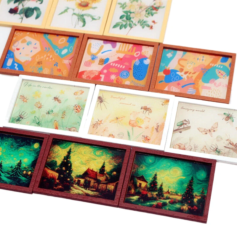 3 pièces/ensemble maison de poupée Mini Style moderne Illustration abstraite murale bricolage Mini meubles modèle ensemble jouet salon scène accessoires