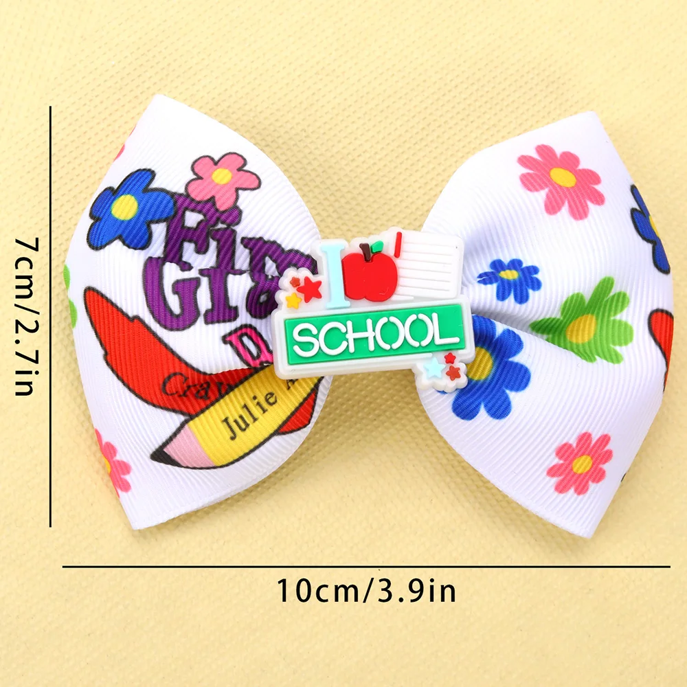 2pcs Back To School Hair Clips for Girls,Apple Bow Hair Clips Cute School Letter Alligator Clips Kids Hair Accessories Headwear