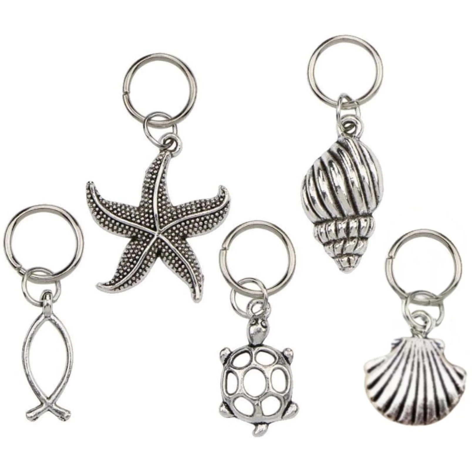 25Pcs Alloy Hair Loops Ring Shells Rozgwiazda DIY Wisiorki do spinki do włosów Opaska na głowę Akcesoria do włosów Loc Biżuteria do włosów do warkoczy — zdjęcie 5