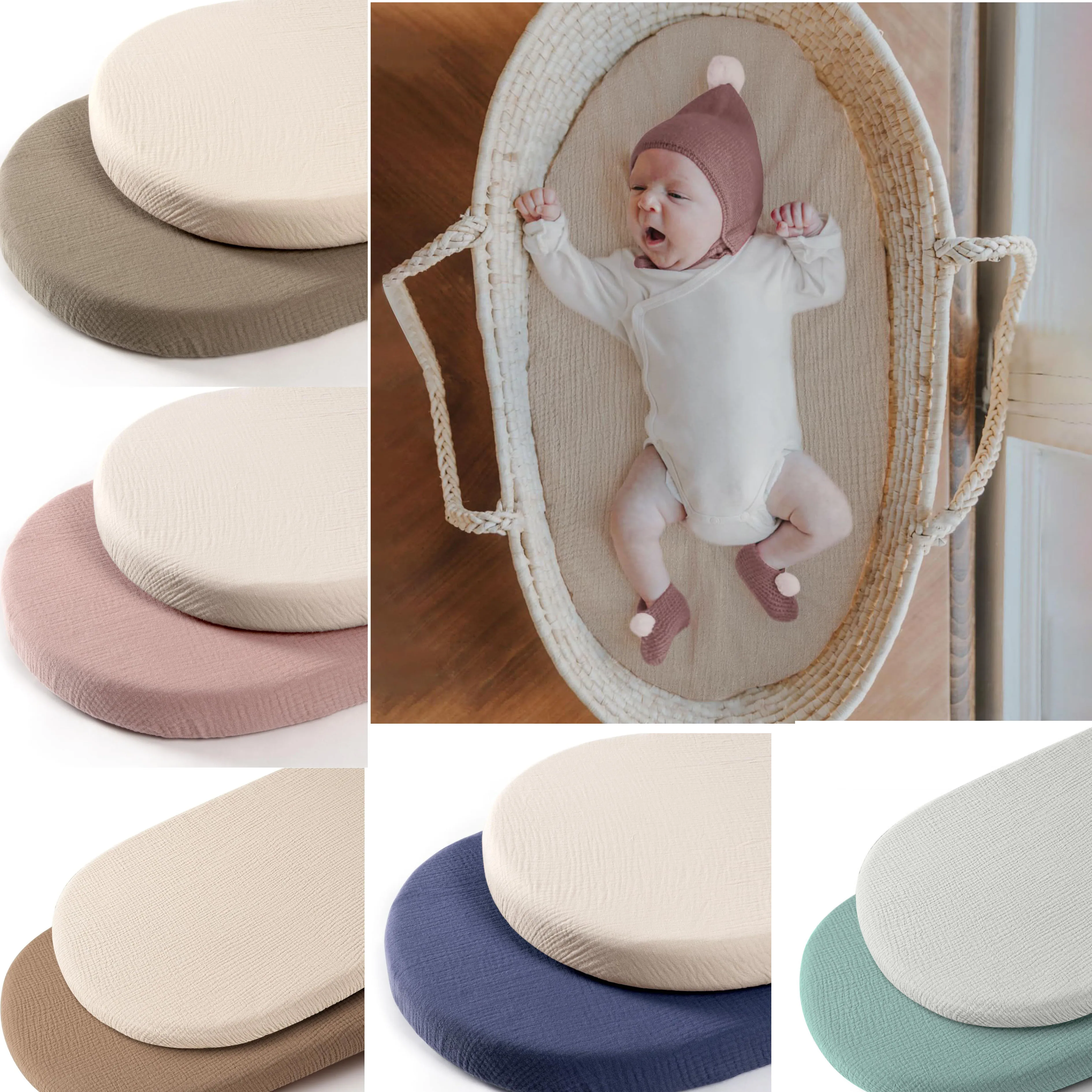 2Pcs Baby Cradle Mattress Breathable Cotton Yarn Cradle Mattress Removable Change and Wash Outer Cover Bedding Sets