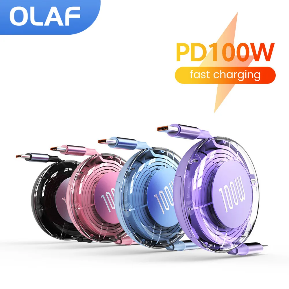 

Olaf Retractable 100W USB C Cable For MacBook iPad Fast Charger Cable For iPhone 15 Plus Pro Max Type C For Xiaomi Huawei