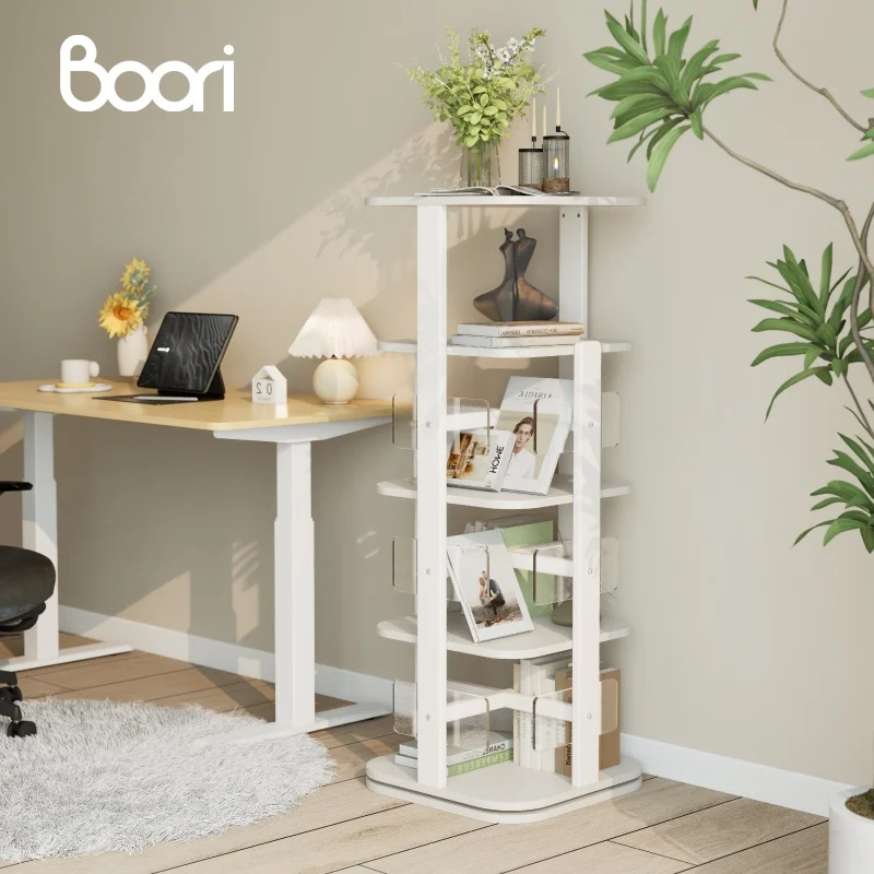 

4 Tall Tiers Floor Standing Display Corner With Baffle Bedroom Office Tidy Rotating Bookshelf Bookcase Rotatable Bookshelf