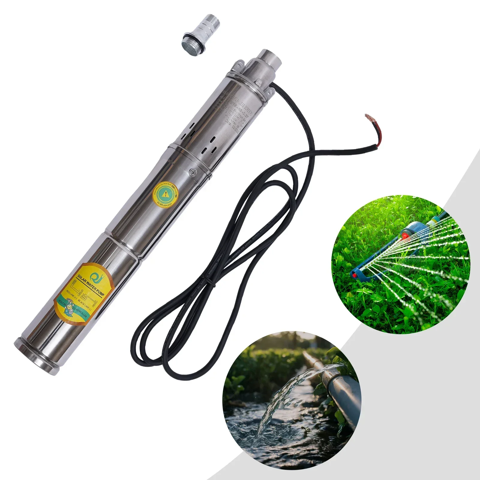 Solar Energy Deep Well Pump 24V 370W  Lift Max Flow 1.2M³/H Solar Submersible Water Pump 65m stainless