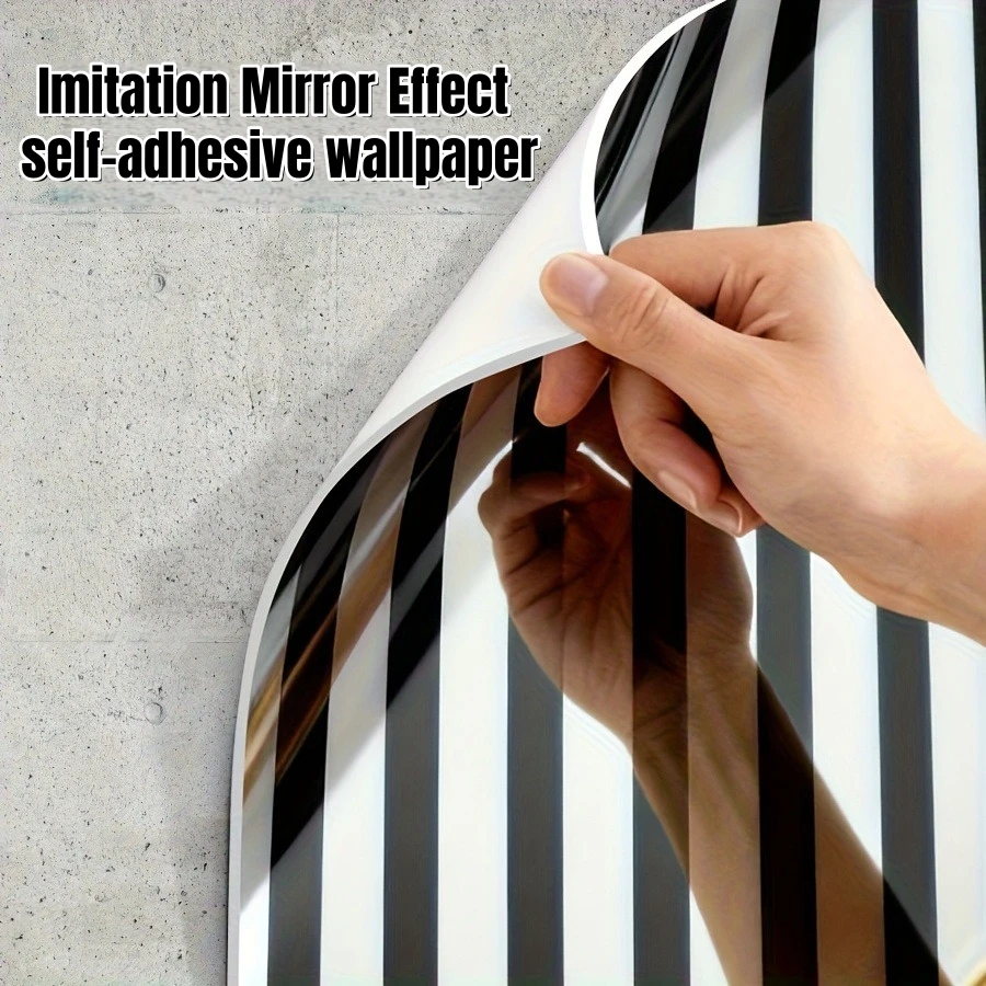 

Luxury Mirror Self-Adhesive Wallpaper Peel&Stick Thick PVC Vinyl Wall Paper with Stripes for TV Background Bedroom Wall Cladding