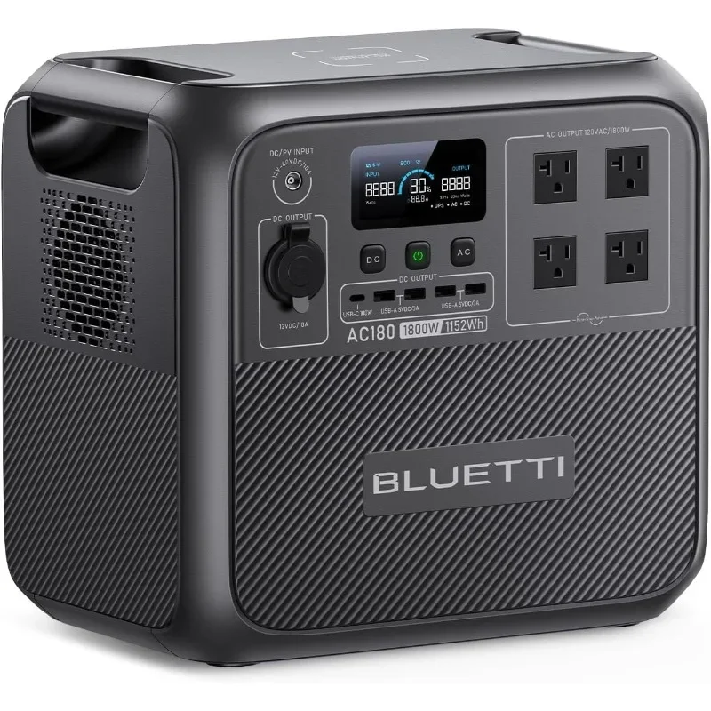 BLUETTI Portable Power Station AC180, 1152Wh LiFePO4 Battery Backup w/ 4 1800W (2700W peak) AC Outlets, 0-80% in 45 Min.