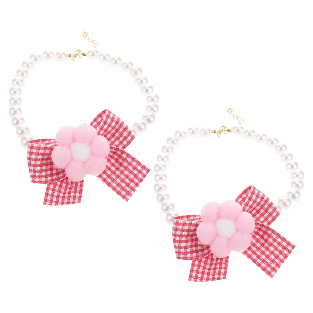 

2Pcs Cat Dog Flower Bow Collar Adjustable Beaded Pet Neck Decoration Lightweight Comfortable for Wedding Party Photo Shoot
