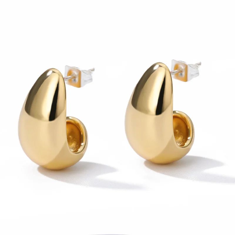 Vintage Chunky Dome Drop Earrings For Women Gold Plated Stainless Steel Thick Teardrop Earring Statement Wedding Jewelry Gift