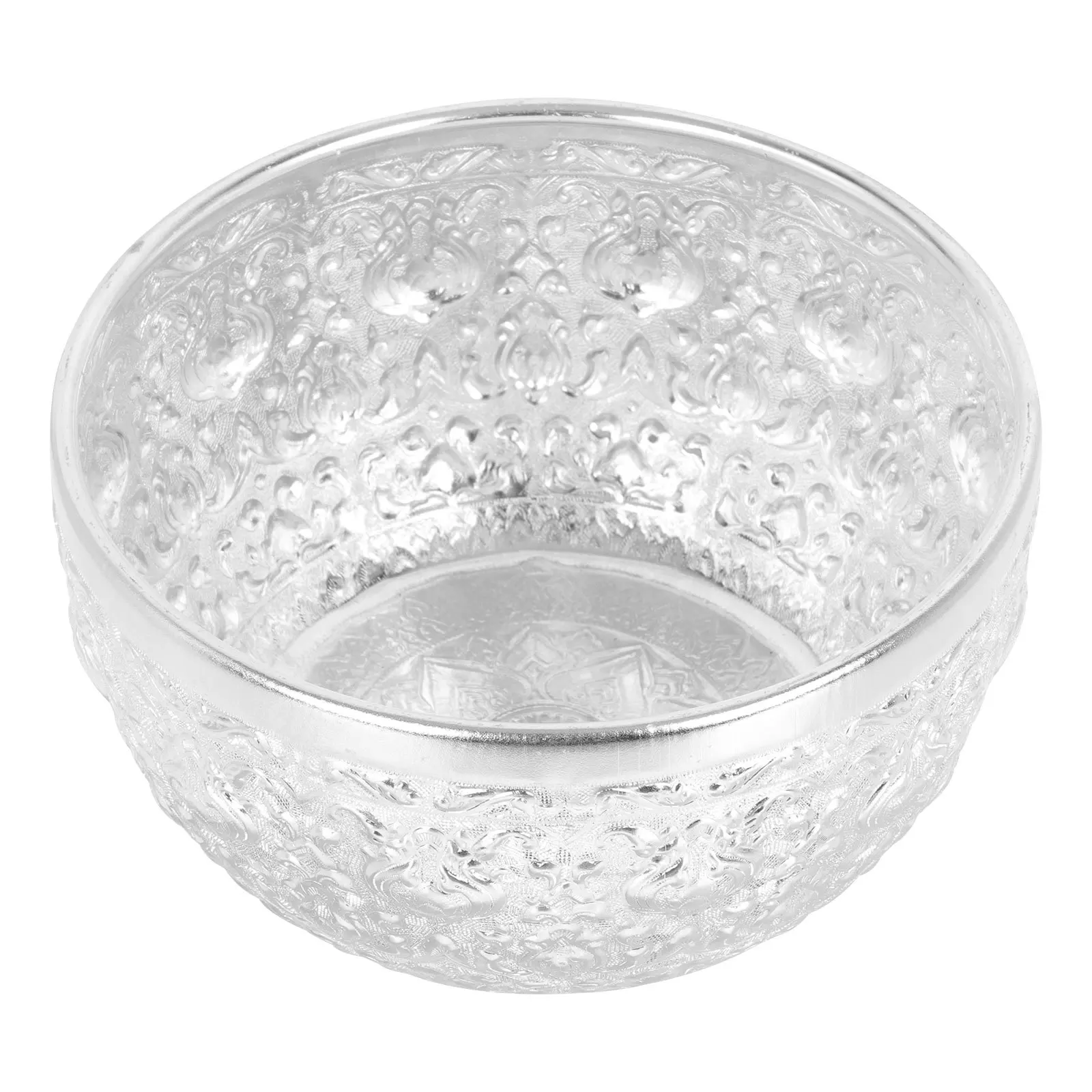 

GRIRIW Silver Hand Carved Bowl Thai Prayer Puja Salad Mixing Microwave Safe Tableware Home Hotel Use