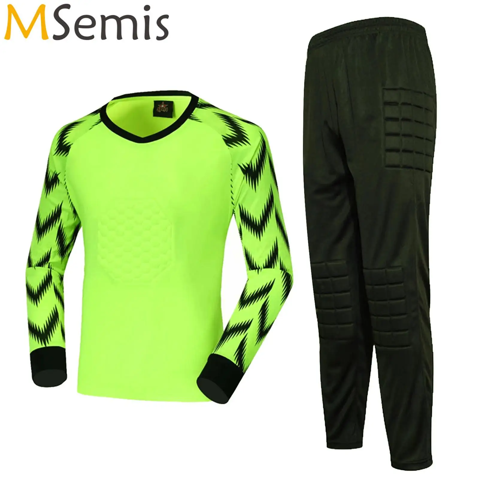 

Kids Boys Soccer Jersey Training Suit Goalkeeper Football Uniform Goalie Outfit Print Long Sleeve Protective Padd T-shirt Pants