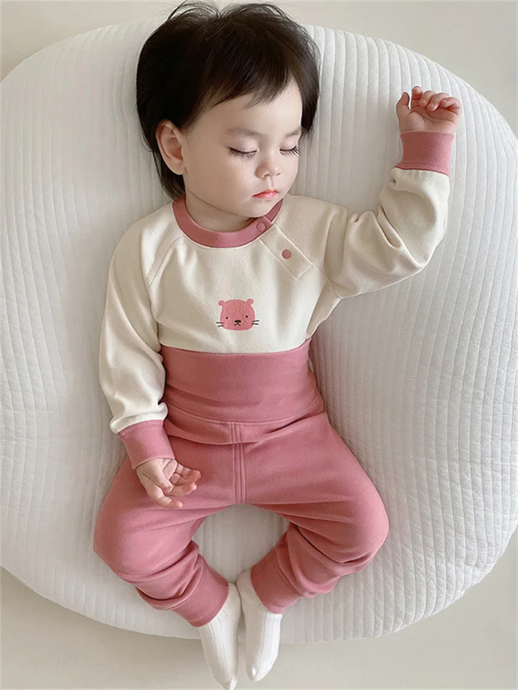 Hochgeschnittenes Baby-Thermo-Set mit Weste und Bauchschutz aus weichem Samt, koreanischer Stil, süße Babykleidung