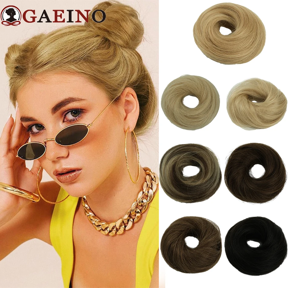 Straight Hair Bun Elegant Donut Chignon With Elastic Rubber Band Hairpiece Golden Blond Real Human Hair Extensions For Women