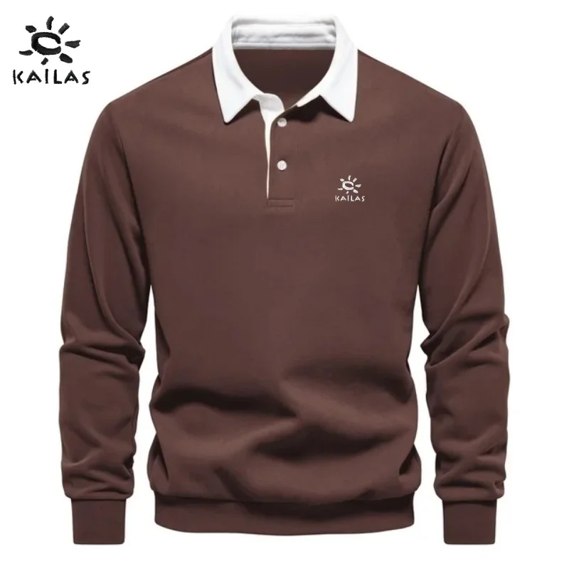 

New men's high-quality 100% cotton long sleeved polo shirt for autumn and winter fashion, casual, warm and versatile top