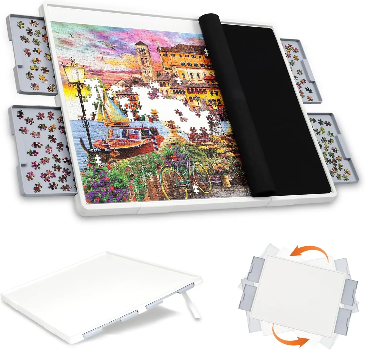 

1500-Piece 2-in-1 Tilting Rotating Puzzle Board with Drawers and Cover, 35"x27" Portable Spinning Table for Adults