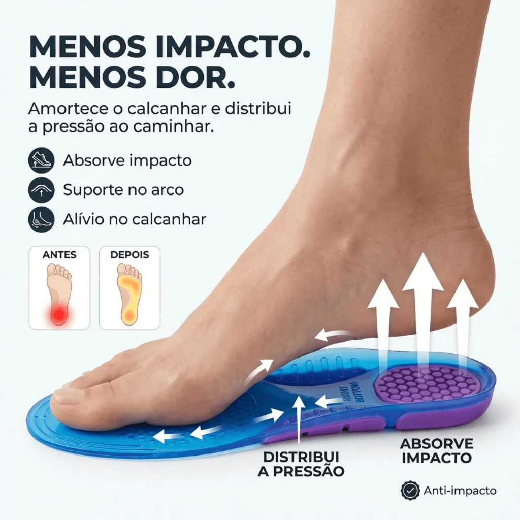 Par De Palmilha Ortopédica Para Dores Nos Pés Aumenta Altura Ortopédica De Silicone Gel Anti Impacto
