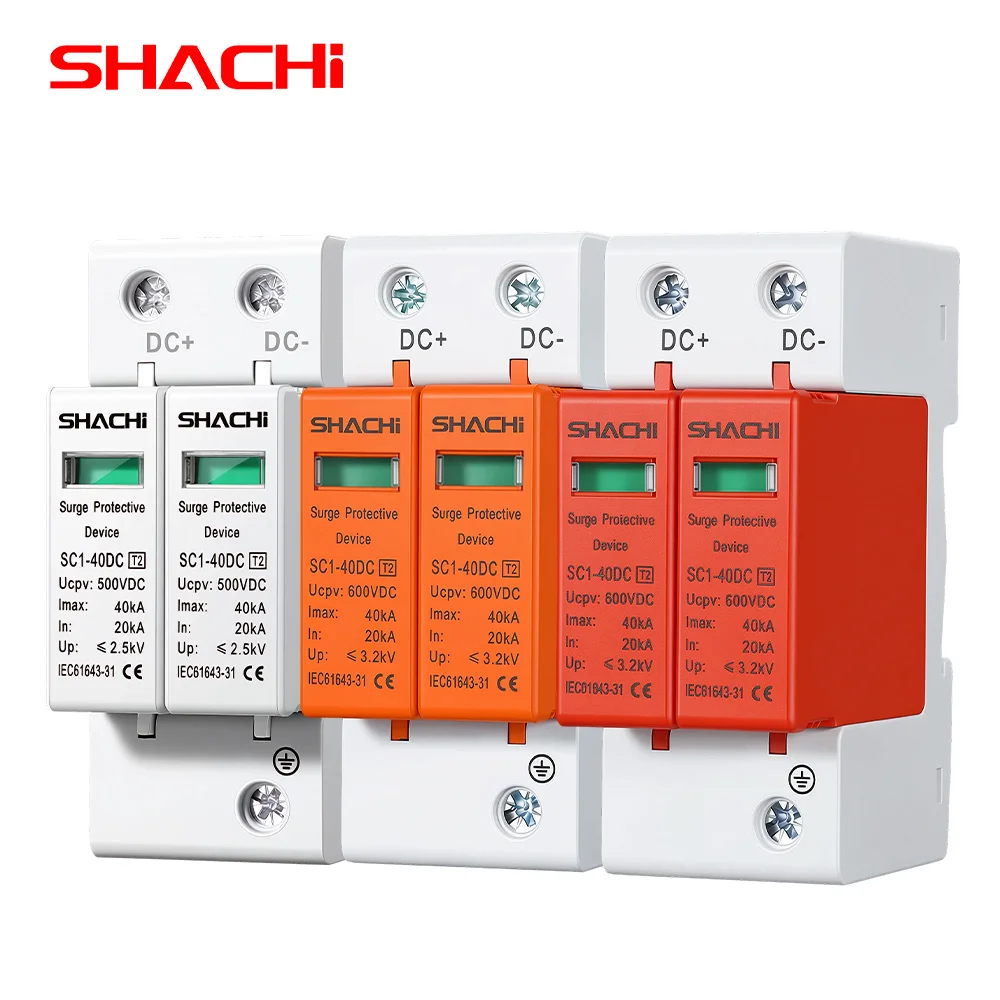 SHACHI SPD 2P DC Surge Protector Lightning Arrester White Red Orange 500V 600V 1000V Solar Photovoltaic Surge Protection Device