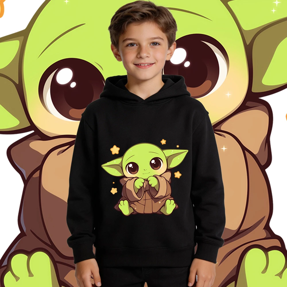 Sudadera con capucha de forro polar con estampado de Star Wars para niños y niñas, sudadera informal deportiva con capucha