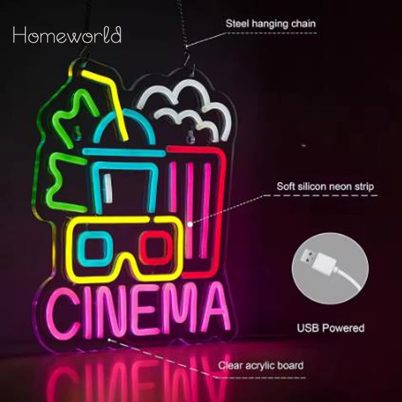 Cinema USB Powered Led Neon Sign Dimmable Neon Light Wall Decor For Room Decor Party Birthday Handmade Gift Theater Art Film