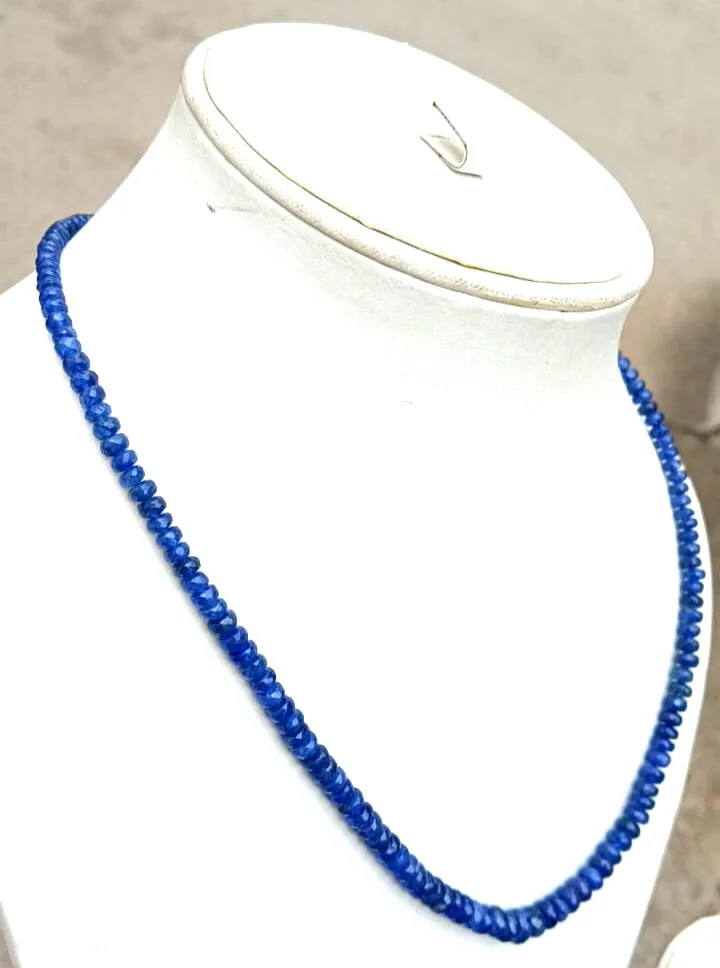 130 Cts. Natural Burma Blue Sapphire Faceted Beads Necklace Size19