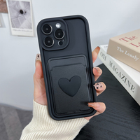 3D Love Heart Card Bag Slot Holder Pocket Case For iPhone 16 15 14 13 12 11 Pro Max XS XR X 7 8 Plus Shockproof Silicone Cover