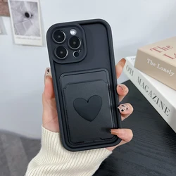 3D Love Heart Card Bag Slot Holder Pocket Phone Case For Xiaomi Redmi Note 14 13 12 11 Pro Plus 5G 12S 11S Redmi 13C 14C Cover