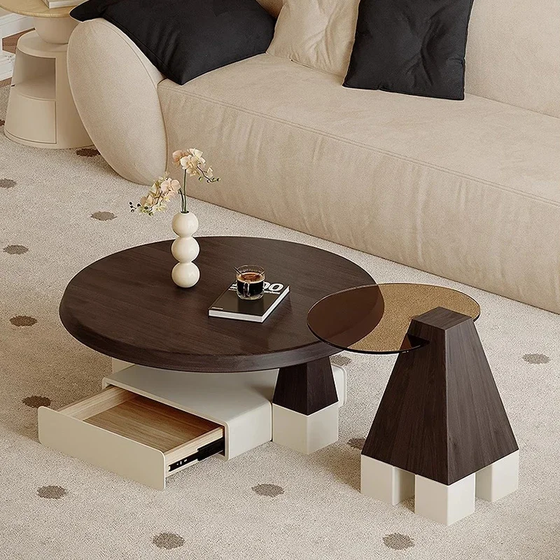 

French Aesthetic Coffee Table With Storage Table Living Room Organizer Drawer Table Basse Furniture Round Luxury Trendy Coffee
