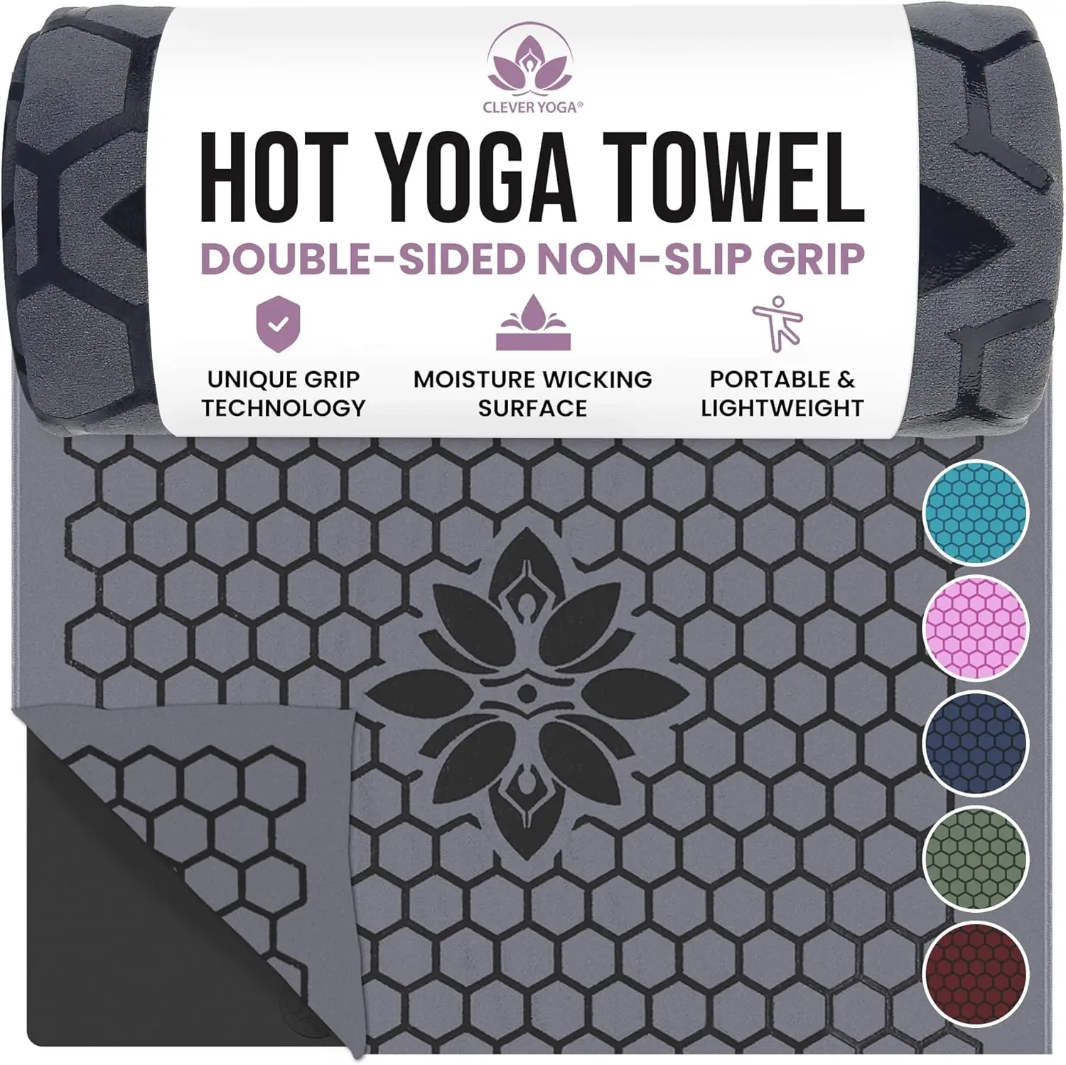 

Non-Slip Hot Yoga Mat Towel - Sweat Absorbent, Honeycomb Grip, Stays Flat for Pilates & Travel