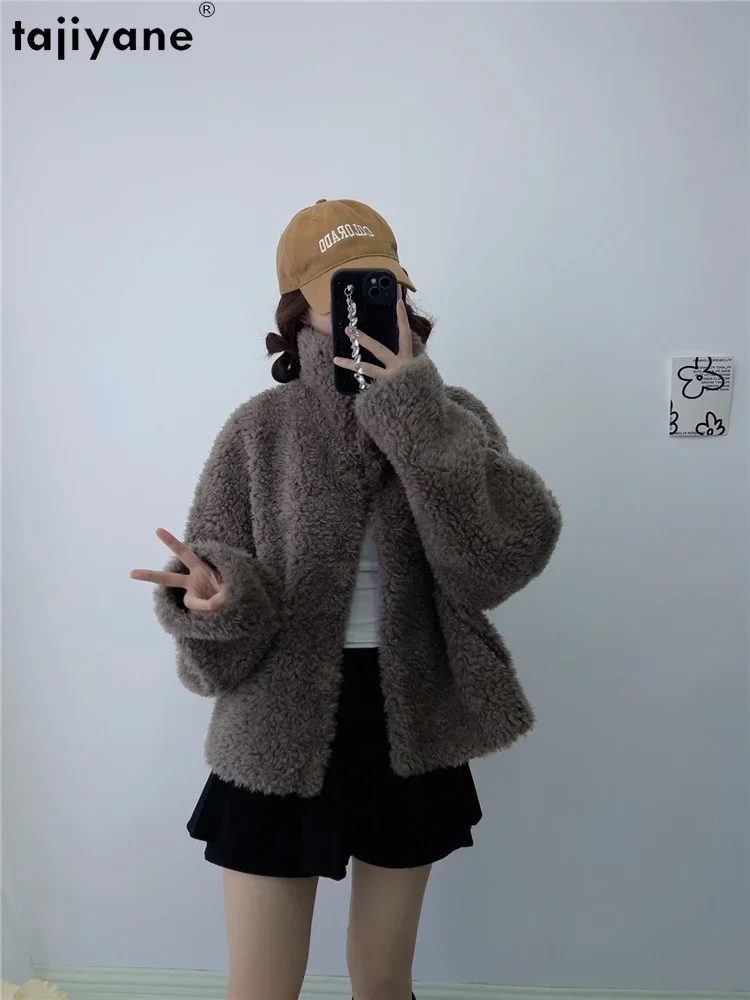 Tajiyane Sheep Shearing Jackets for Women 2023 Autumn Winter 100% Granular Wool Coat Short Fur Coat Stand Collar Abrigos Mujer