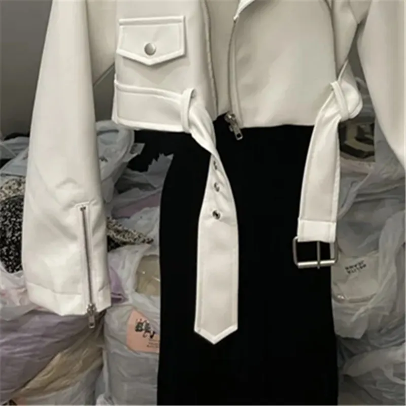 Moda zíper falso jaqueta de couro do plutônio das mulheres primavera outono nova casual cor sólida locomotiva roupas de couro casaco feminino b1419