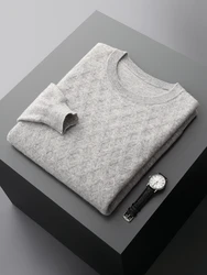 ADE-WhatsApp-Pull en cachemire optique pour hommes, pull à col rond, tricot losange, vêtements décontractés intelligents, 100% laine mérinos, tricots doux, basique, Y-