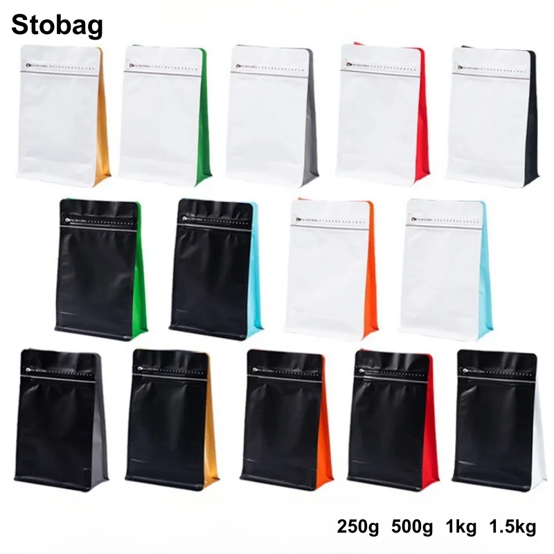 

StoBag 50pcs Coffee Beans Bag Packaging with Valve Aluminum Foil Ziplock Sealed for Powder Food Tea Nuts Storage Reusable Pouch