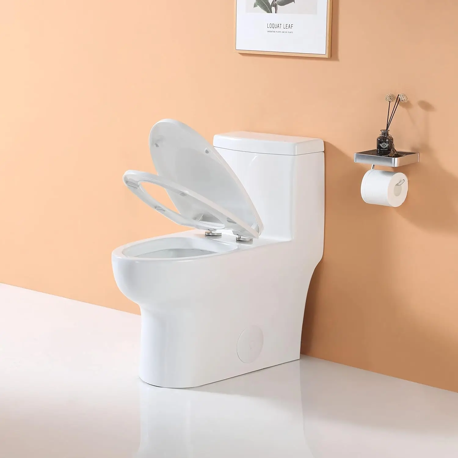 Horow Hr-St076W Elongated Toilet With Left-Hand Trip Lever, One Piece Toilet For Bathroom, Soft Closing Seat Include, Single