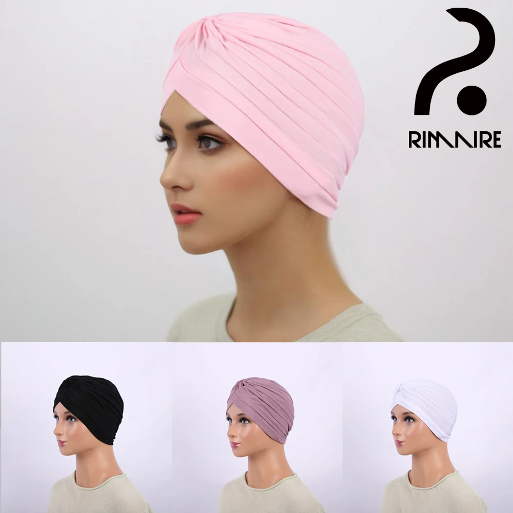 RIMAIRE Twill Elastic Polyester Muslim Hat Hijab Pure Color Fashionable Turban for Women Comfortable Instant Islam Hijabs Cap