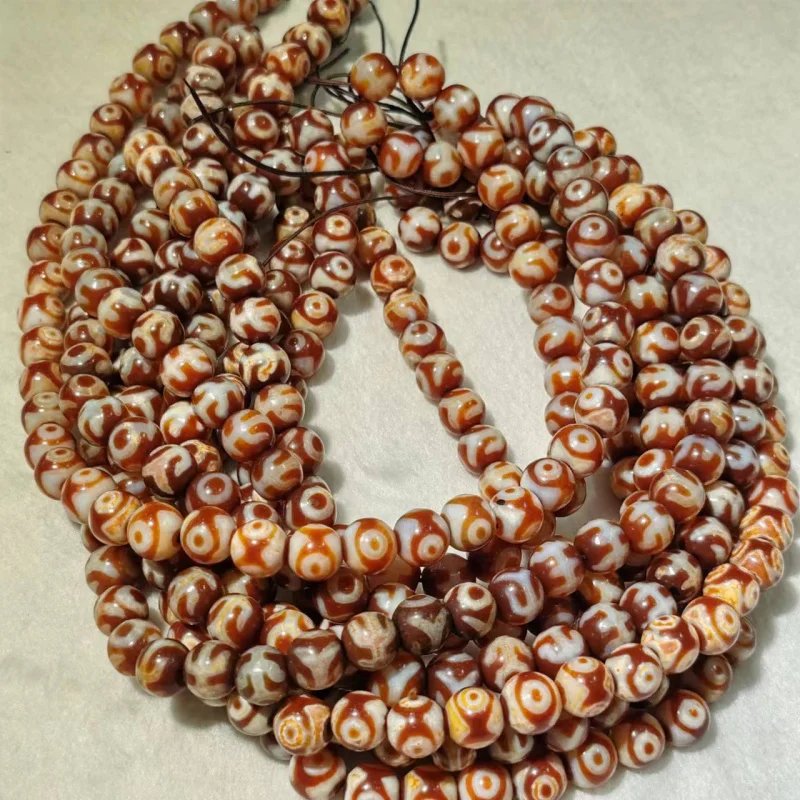 Old Red Calcified 3-Eye Agate Dzi Necklace Pendant Bracelet Round Bead Accessories Ethnic Fashion Versatile