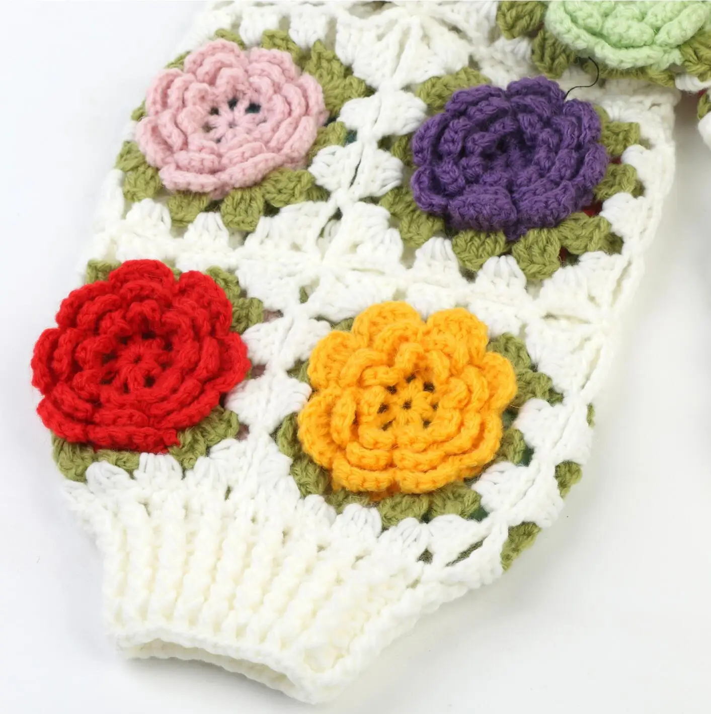 Autumn BOHO Hand Crochet 3D Flower Ball Cardigan Sweet Woman V neck Open Button Full Lantern Sleeve Knit Sweater Knitwear Jumper